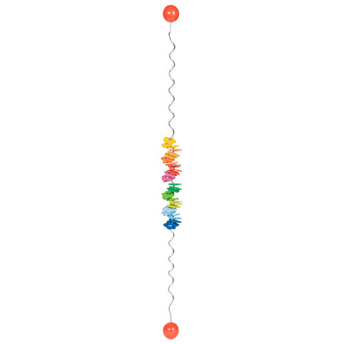 Colorful string of wood with red ends on a white background