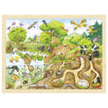 Wooden puzzle with animal illustrations on a white background