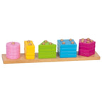 Colorful wooden stacking blocks on a white background