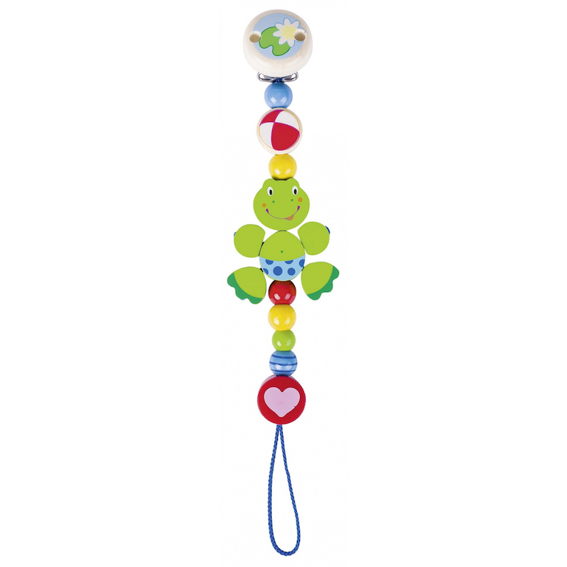 Colorful baby teether with a turtle design on a white background