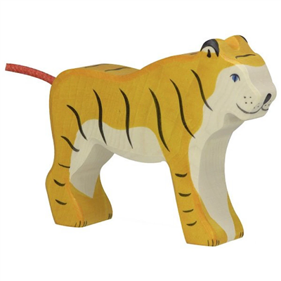 Wooden tiger toy on a white background