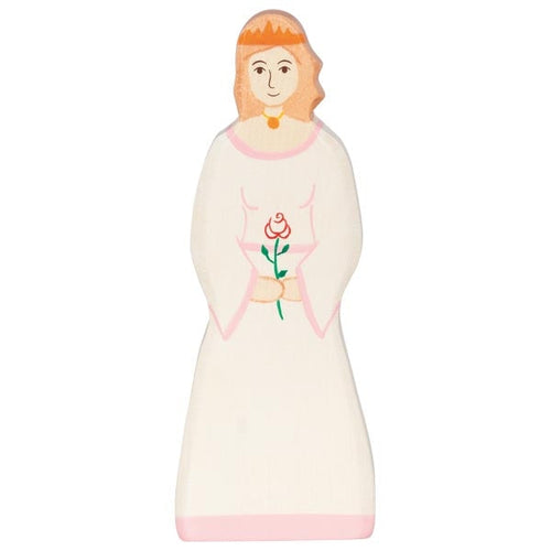 Decorative Toy figurine of a woman with a rose on a white background