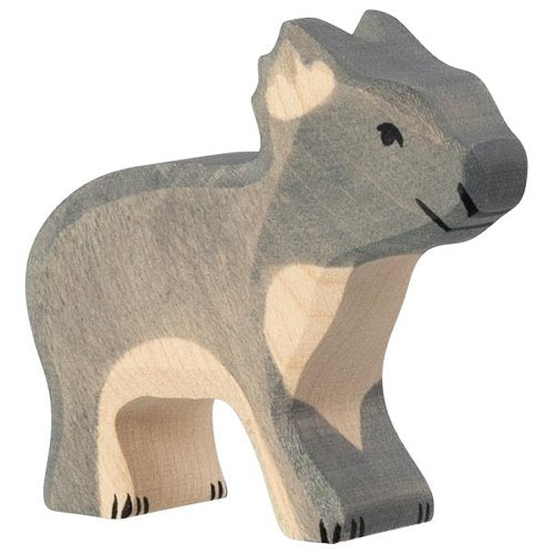 Wooden koala bear figurine on a white background
