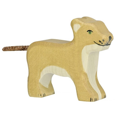 Wooden lion toy figure on a white background