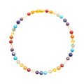 Colorful beaded necklace on a white background