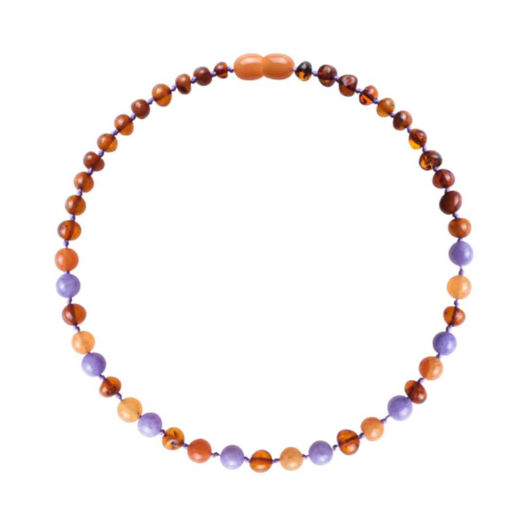 Amber Baby & Toddler Necklace - Cognac • Aventurine • Purple Jade