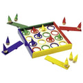 Colourful board game with small figures on a white background