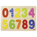 Colorful number puzzle with wooden board and numbers 0 to 9, brand 'goki' visible.