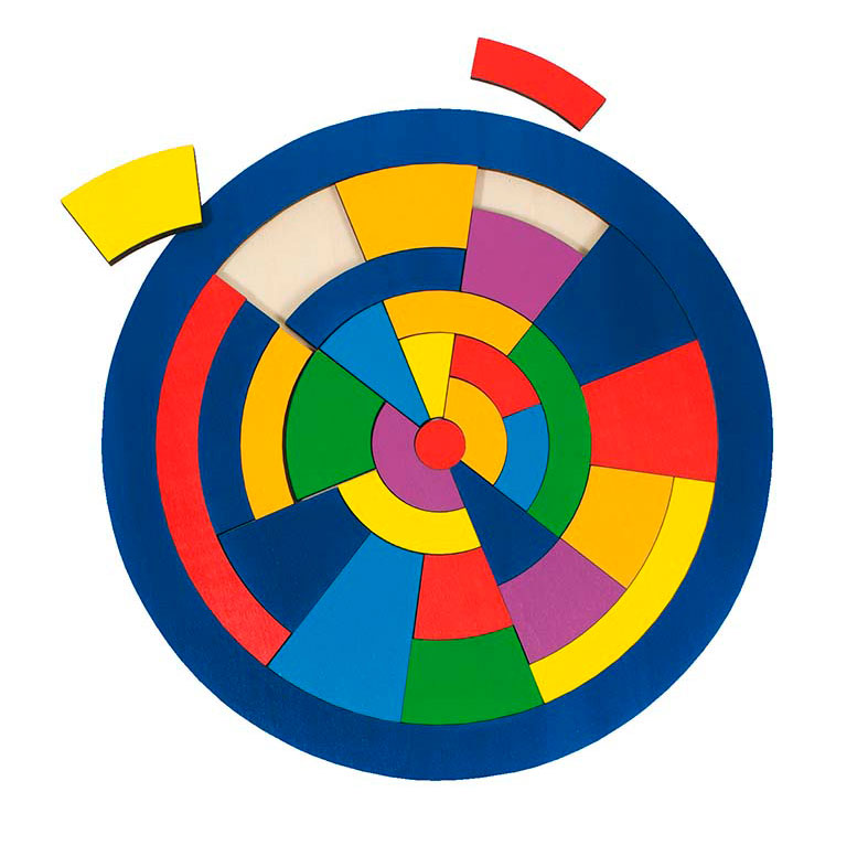 Colorful puzzle with concentric circles and colored sections on a white background