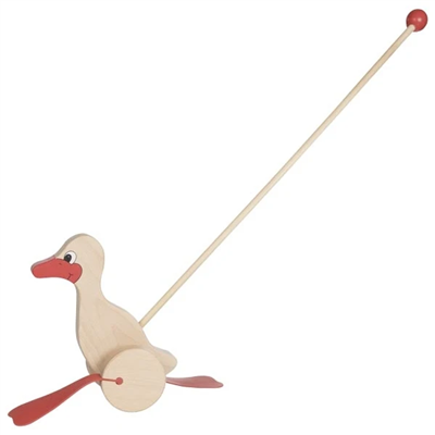 Wooden goose pull toy on a white background