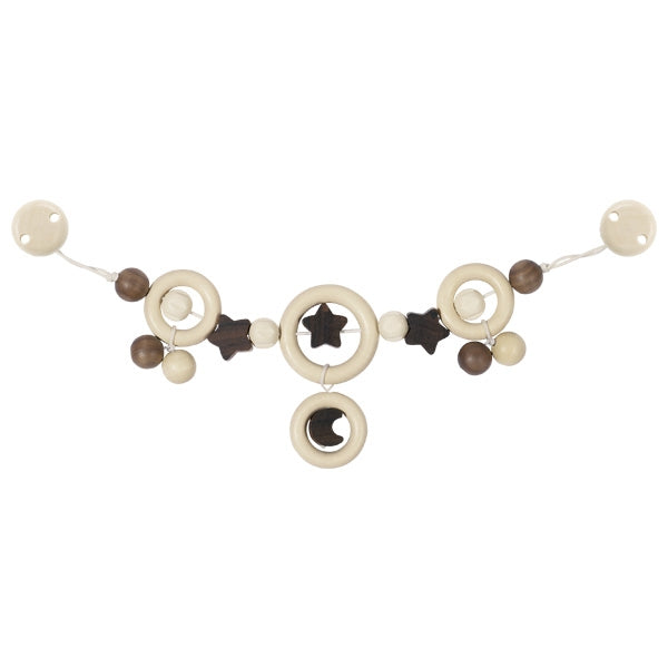 Decorative garland with star and moon shapes on a white background