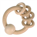 Wooden baby teething ring with multiple loops on a white background