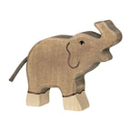Wooden elephant toy on a white background