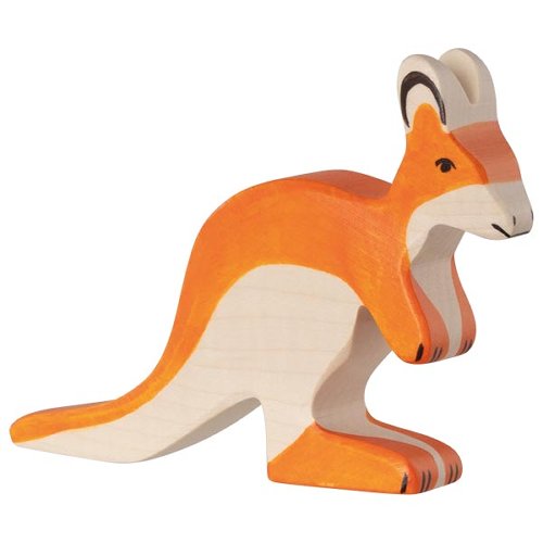 Wooden toy kangaroo figure on a white background