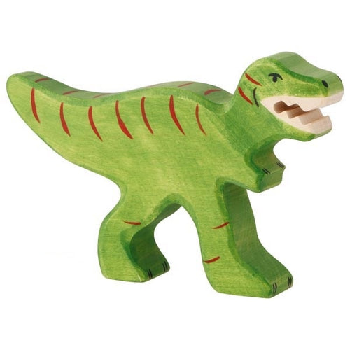 Green dinosaur toy figure on a white background
