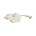 White mouse-shaped toy with a pink nose on a white background